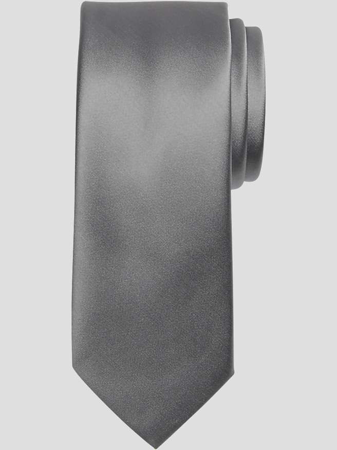 Egara Big & Tall Men's Skinny Solid Tie , Silver / Metallic