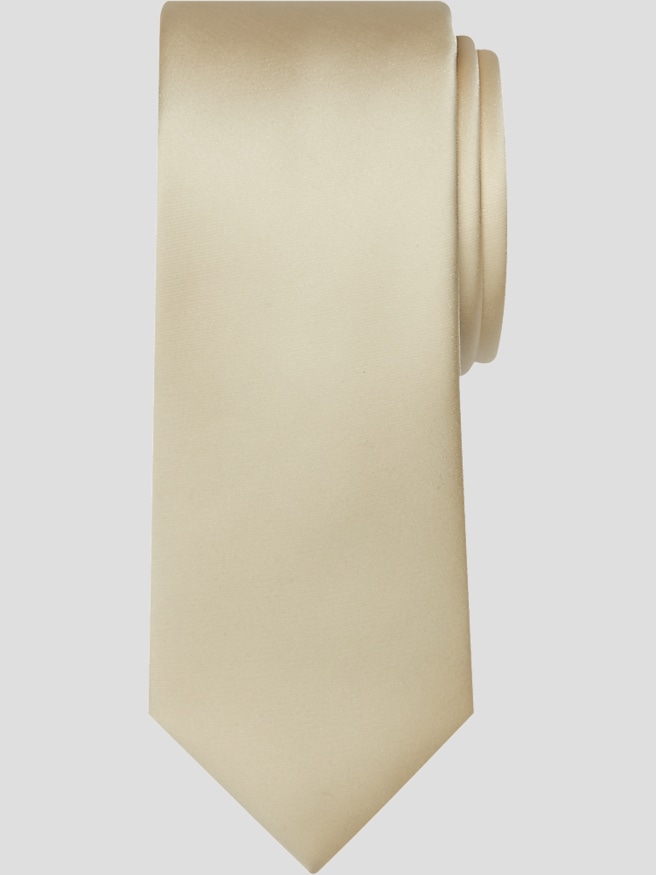 Egara Men's Skinny Solid Tie , Ivory / White