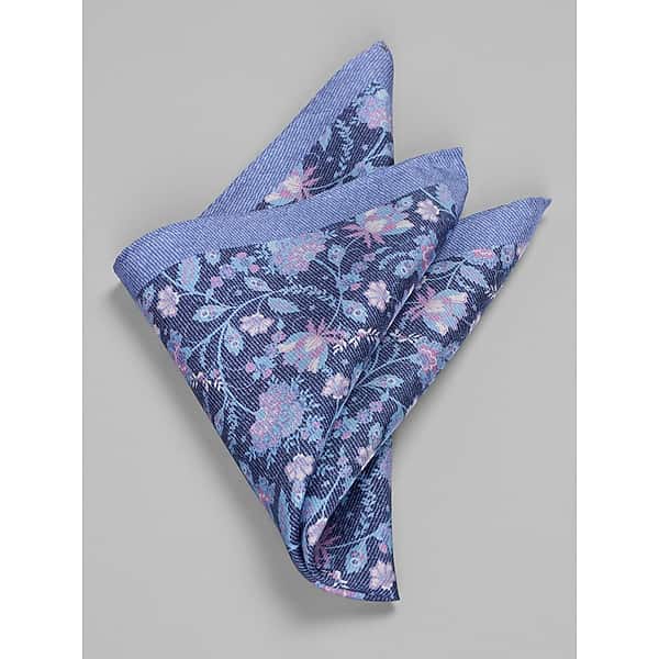 Joseph Abboud Men's Textural Blooms Silk Pocket Square Blue - Size: One Size