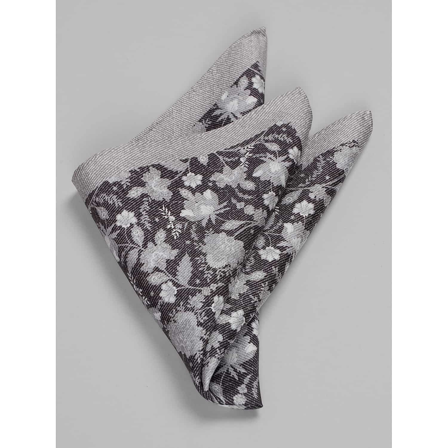 Joseph Abboud Textural Blooms Silk Pocket Square in Grey – Men’s One Size Floral Suit and Blazer Handkerchief
