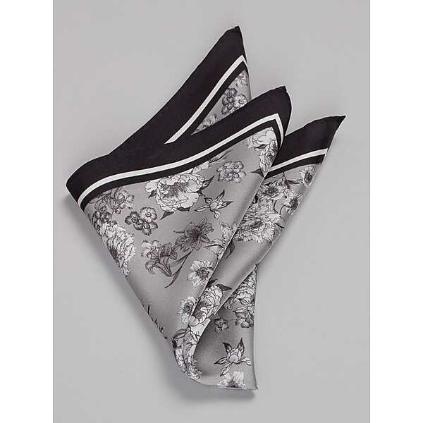 Joseph Abboud Men's Meadow Floral Silk Pocket Square Grey - Size: One Size
