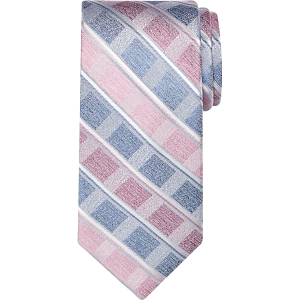 Pronto Uomo Men's Narrow Check Silk Tie Pink/Blue Grid - Size: One Size - Only Available at Men's Wearhouse TMW8WR780069
