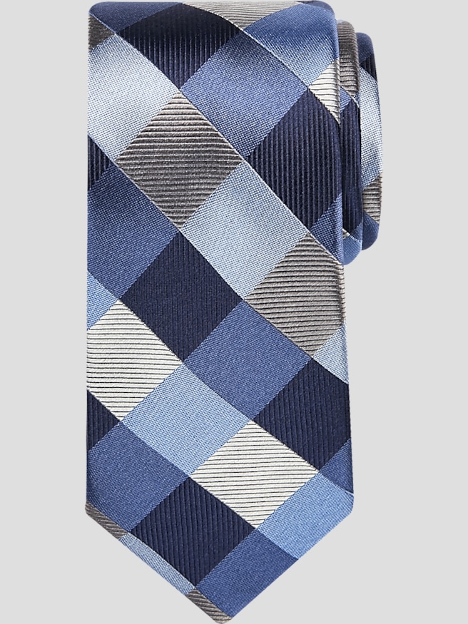 Awearness Kenneth Cole Men's Narrow Gingham Patchwork Silk Tie , Navy / Blue