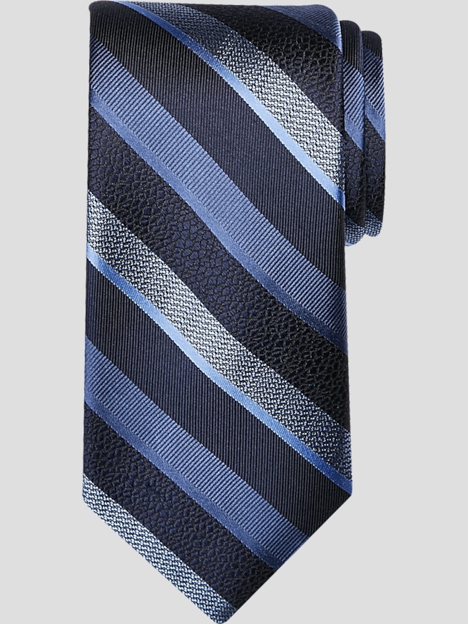 Awearness Kenneth Cole Men's Narrow Diagonal Stripes Silk Tie , Navy / Blue