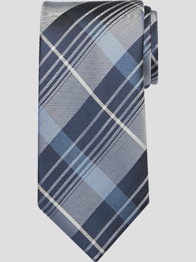 Awearness Kenneth Cole Men's Narrow Plaid Silk Tie , Navy / Blue
