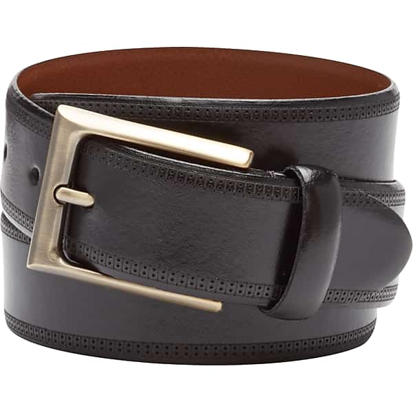 Joseph Abboud Men's Feather Edge Leather Belt Black - Size: 34 Waist
