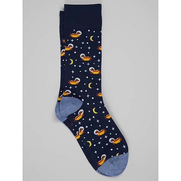 Egara Men’s Space Weenie Dachshund Crew Socks in Navy and Blue – Fun Novelty Dress Socks, One Size