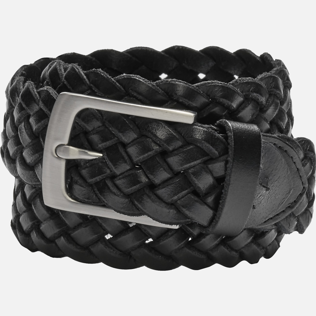 Masculine high-waist braided leather belt