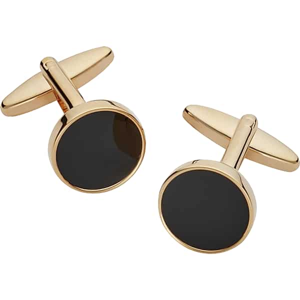 Pronto Uomo Men's Round Onyx Gold Cufflinks Black - Size: One Size - Only Available at Men's Wearhouse TMW8Y4180002