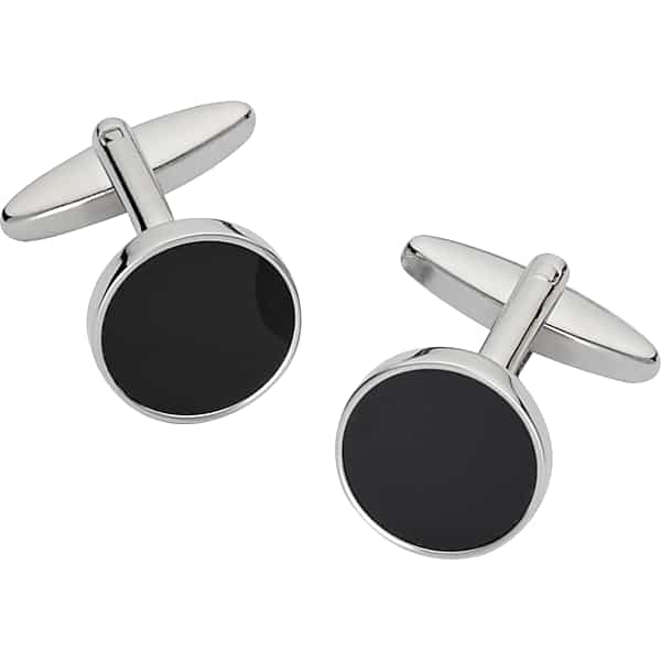 Pronto Uomo Men's Round Onyx Silver Cufflinks Black/Silver - Size: One Size - Only Available at Men's Wearhouse TMW8Y4280030
