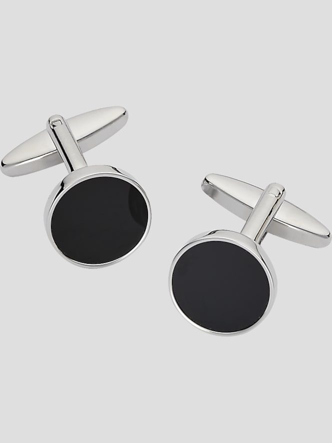 Pronto Uomo Round Onyx Silver Cufflinks