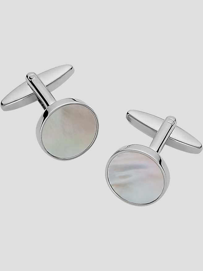 Pronto Uomo Men's Round Mother-of-Pearl Cufflinks , Silver / Metallic
