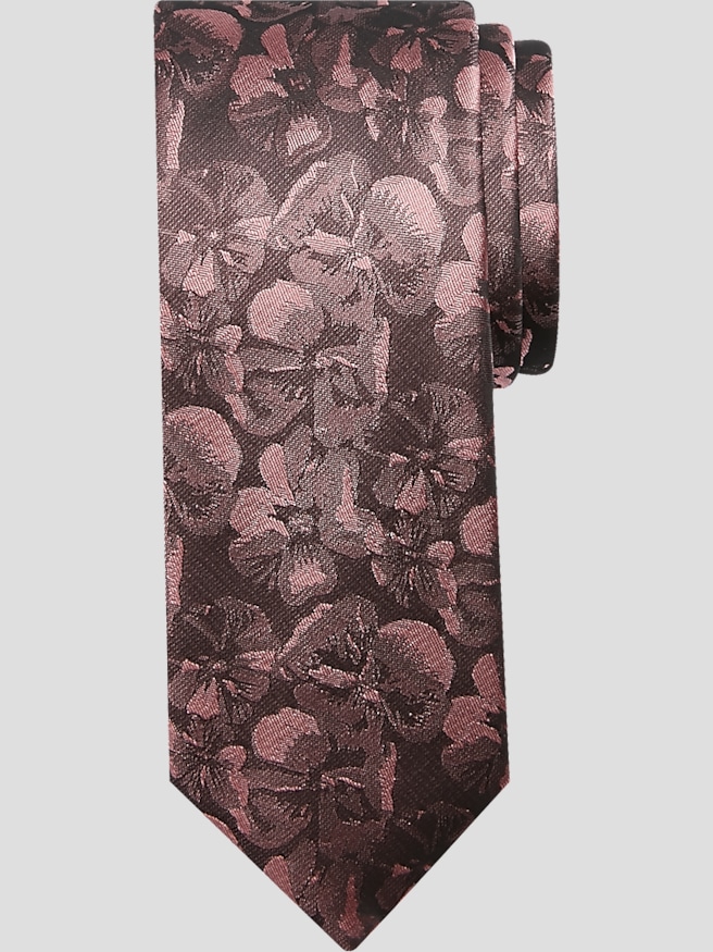 Egara Men's Narrow Floral Tie , Mauve / Red
