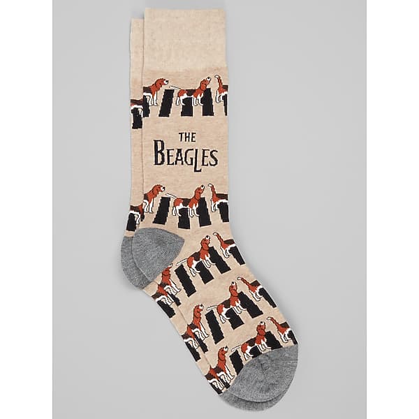 Egara The Beagles Novelty Dress Socks for Men in Tan and Brown, One Size – Fun Dog Print Crew Socks