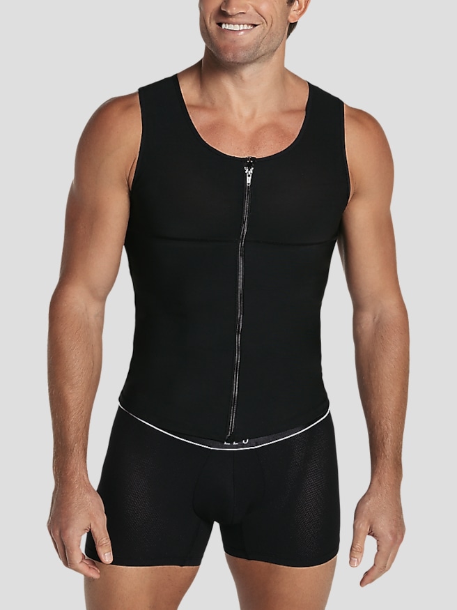 Leo By Leonisa Men's Body Shaper Vest with Back Support , Black