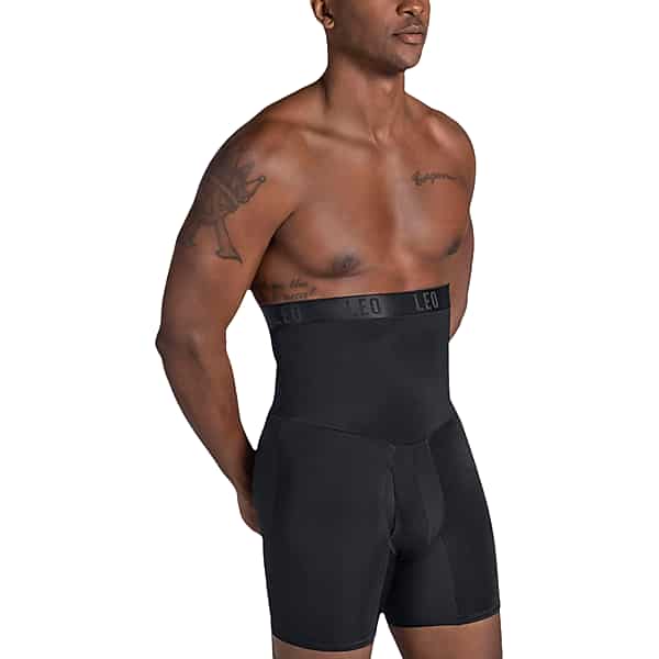 Leo By Leonisa Men's High Waist Stomach Shaper Boxer Brief, Single-Pack Black -