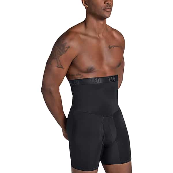 Leo By Leonisa Men's High Waist Stomach Shaper Boxer Brief Black - Size: Small