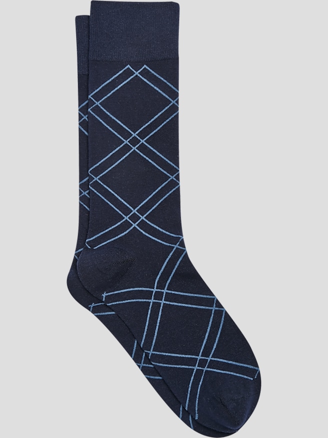 Egara Men's Grid Diamond Pattern Cotton Socks, 1-pair , Xavier Navy / Blue