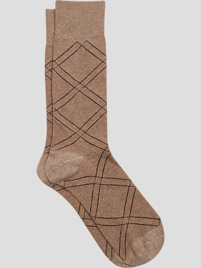 Egara Men's Grid Diamond Pattern Cotton Socks, 1-pair , Tan Heather / Brown
