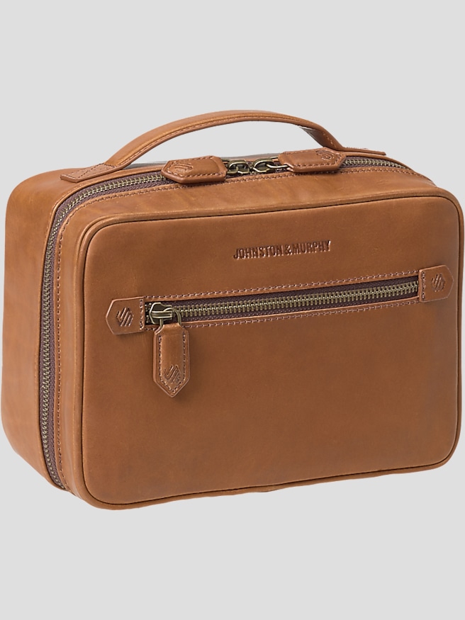 Johnston & Murphy Men's Rhodes Leather Travel Kit , Lt Brown