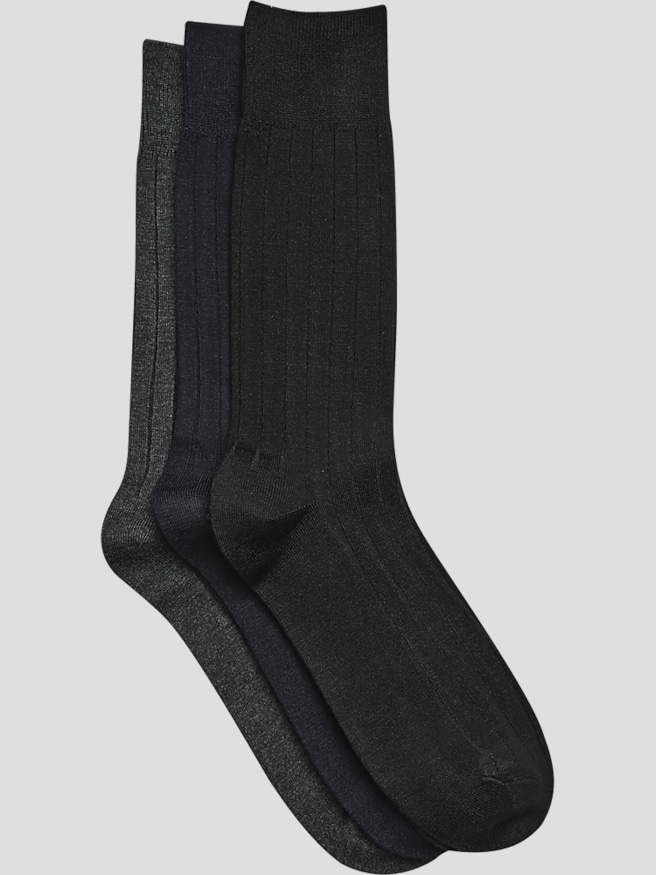 Pronto Uomo Men's Solid Ribbed Socks, 3-pack , Blk/Nvy/Char / Black