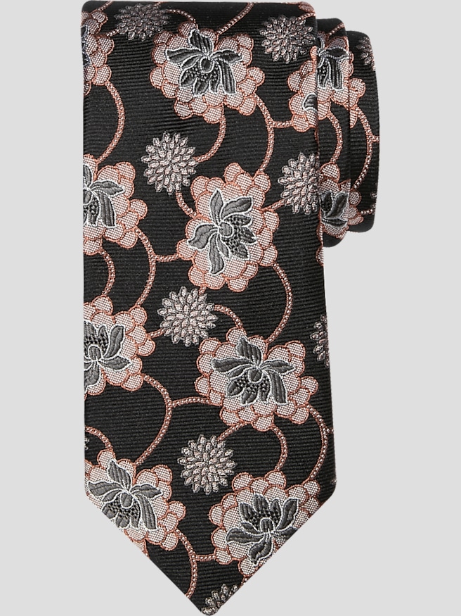 Joseph Abboud Men's Narrow Floral Motif Silk Tie , Black