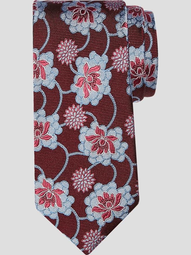 Joseph Abboud Men's Narrow Floral Motif Silk Tie , Burgundy