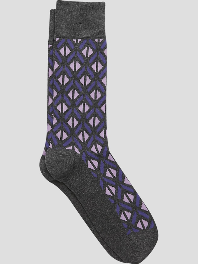 Egara Men's Geometric Split Diamond Socks, 1-pair , Charcoal Heather / Gray