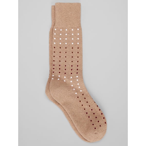 Egara Men’s Dot Cushion Crew Socks in Taupe Brown – One Size Comfort Dress Socks for Work and Everyday Wear