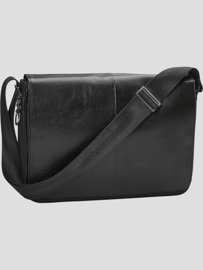 Pronto Uomo Men's Slim Leather Messenger Bag , Black