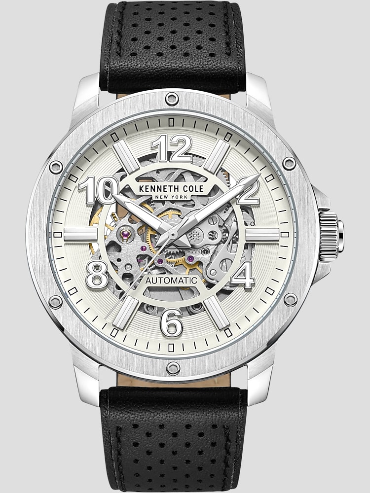 Kenneth Cole Stainless Steel With Perforated Leather Strap Watch Watches Men s Wearhouse