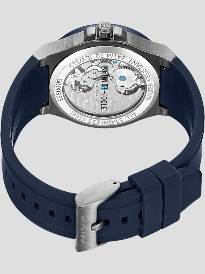 Kenneth Cole Skeleton Transparent Dial Silicone Strap Watch