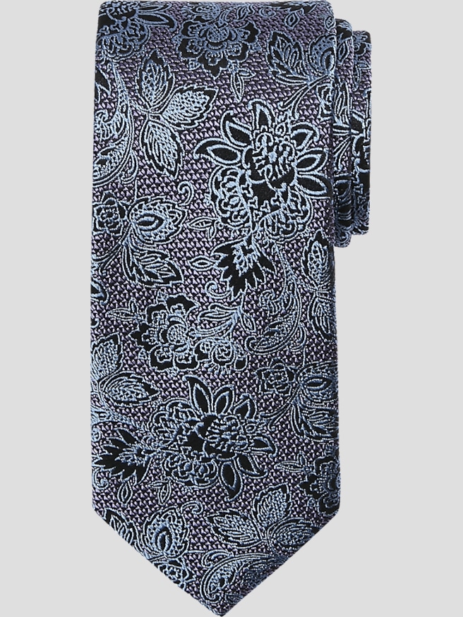 Pronto Uomo Men's Narrow Filetto Floral Silk Tie , Purple