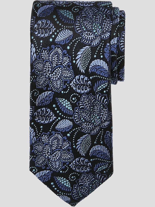 Pronto Uomo Men's Narrow Fantasy Floral Silk Tie , Navy / Blue