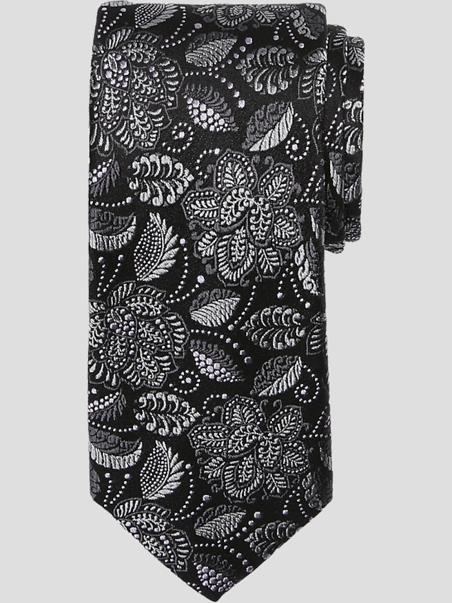 Pronto Uomo Men's Narrow Fantasy Floral Silk Tie , Black