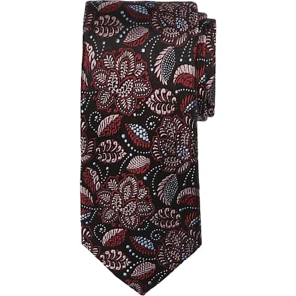 Pronto Uomo Men's Narrow Fantasy Floral Silk Tie Burgundy - Size: One Size - Only Available at Men's Wearhouse TMW8ZH480006