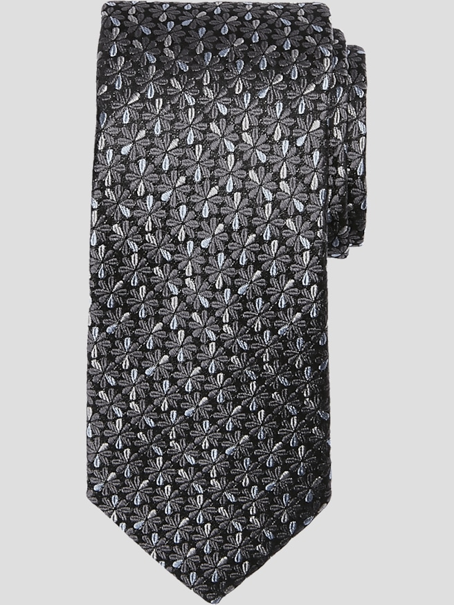 Pronto Uomo Men's Narrow Spinning Floral Tie , Charcoal / Gray