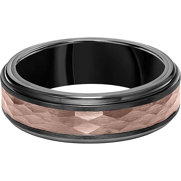 Gtx Men's 7mm Step Edge Hammered Tungsten Carbide Band Brown/Black - Size: RNG 10