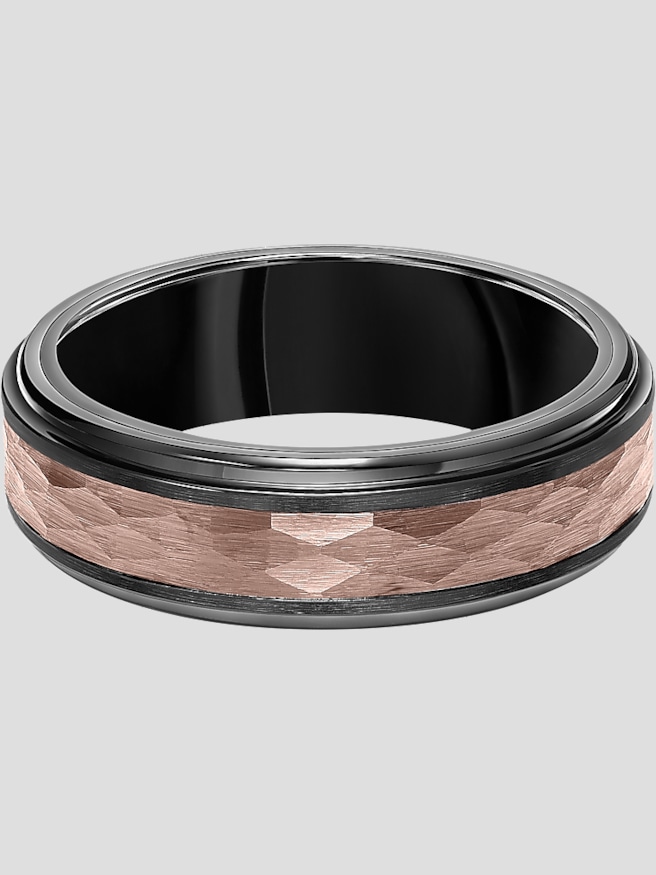 Gtx Men's 7mm Step Edge Hammered Tungsten Carbide Band , Brown/Black