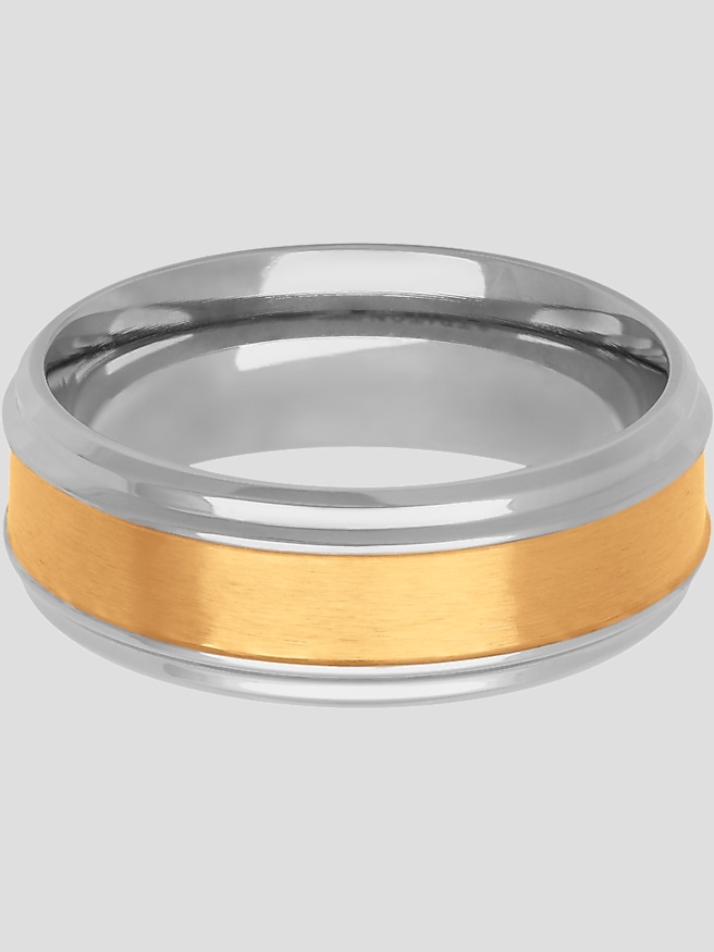 Gtx Men's 8mm Stainless Steel Wedding Band , Gray And Yellow