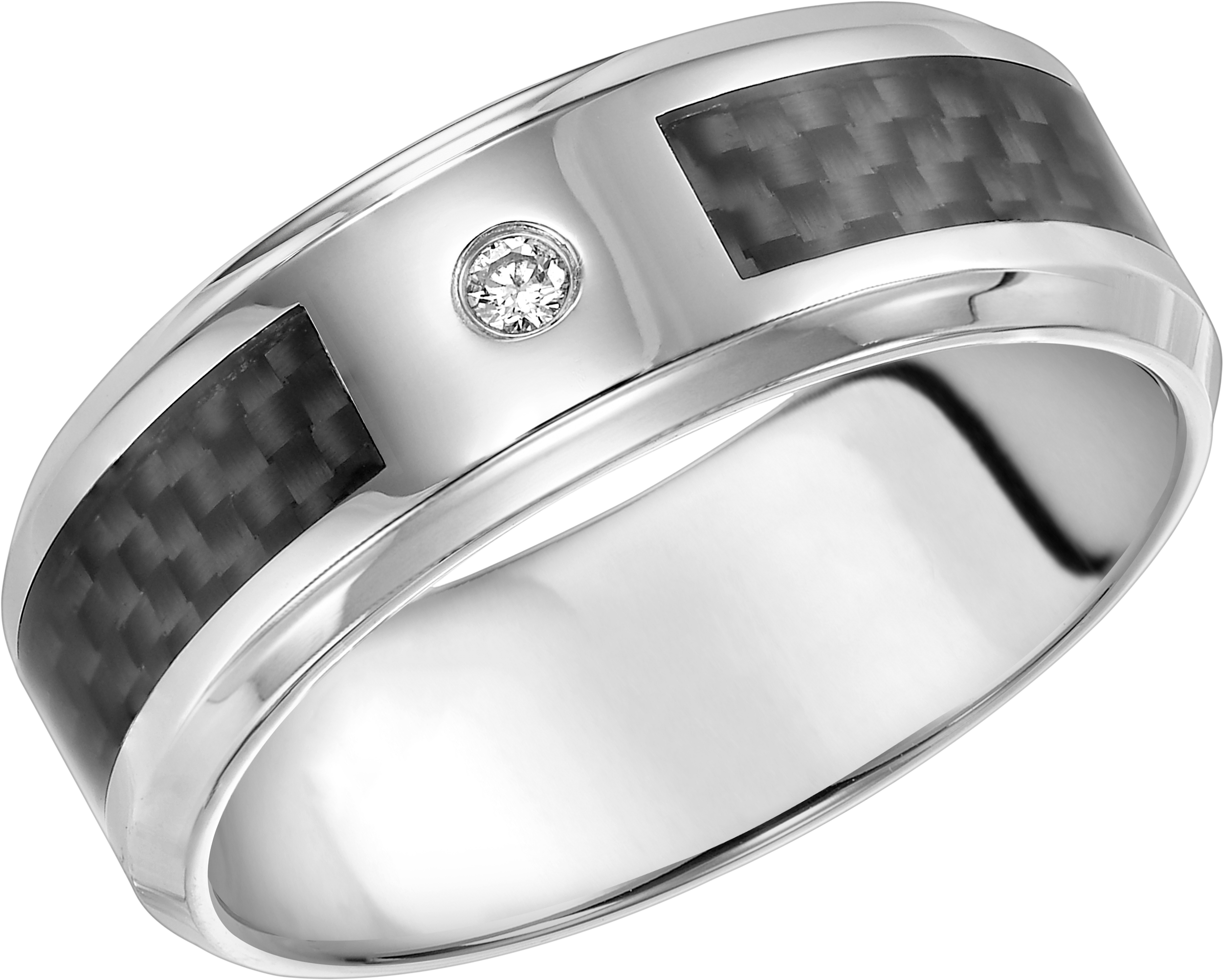 8mm Diamond Accent Stainless Steel and Carbon Band