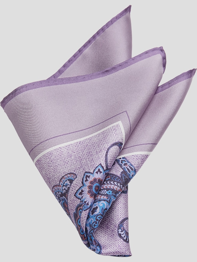Joseph Abboud Men's Paisley Botanical Silk Pocket Square , Lilac / Purple