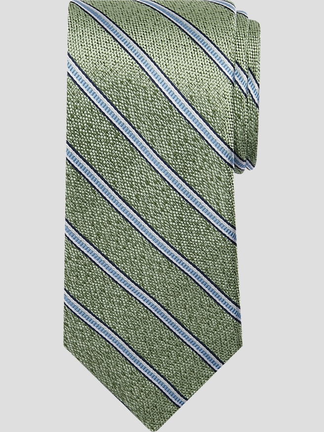 Pronto Uomo Men's Narrow Diagonal-Stripe Silk Tie , Green