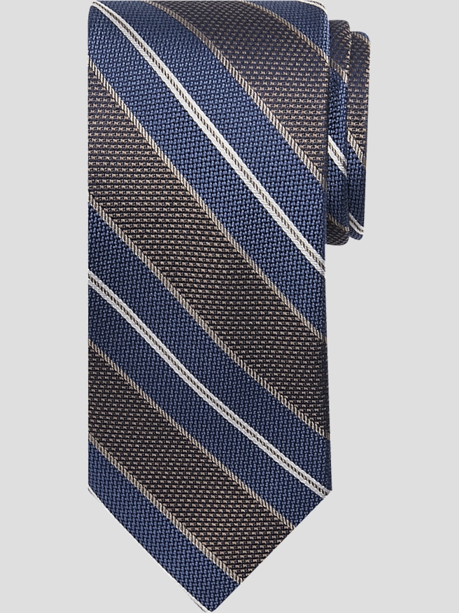Joseph Abboud Men's Narrow Textured Stripe Tie , Tan / Brown