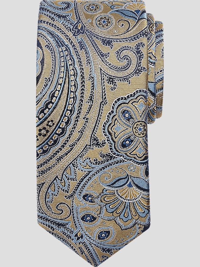 Joseph Abboud Men's Narrow Paisley Botanical Silk Tie , Gold / Metallic