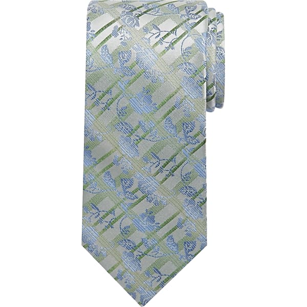 Pronto Uomo Big & Tall Men's Narrow Floral Plaid Tie Light Green - Size: XLONG - Only Available at Men's Wearhouse TMW8ZY480143