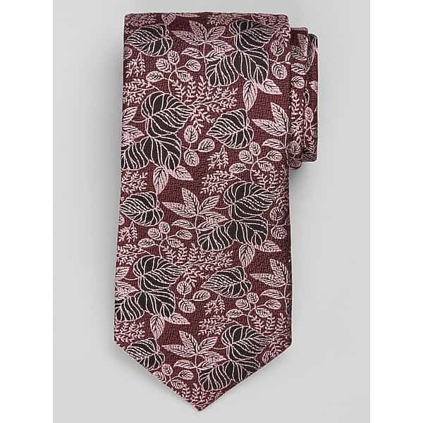 Joseph Abboud Men's Linear Meandering Floral Tie Burgundy - Size: One Size