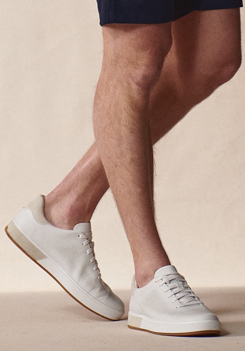 White sneakers. Shoes 30 percent off.