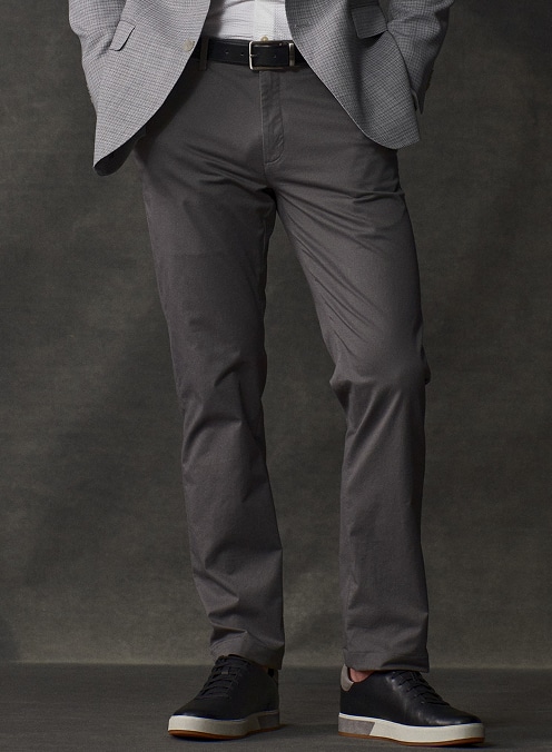 Charcoal pants and dark sneakers. Online only pants up to 30 percent off.