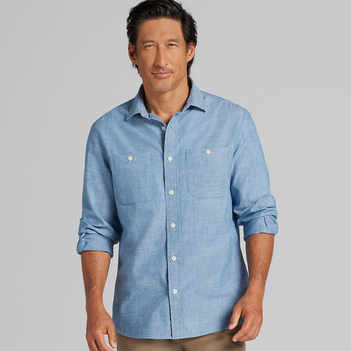 Man in a light blue casual shirt. Clearance casual shirts.